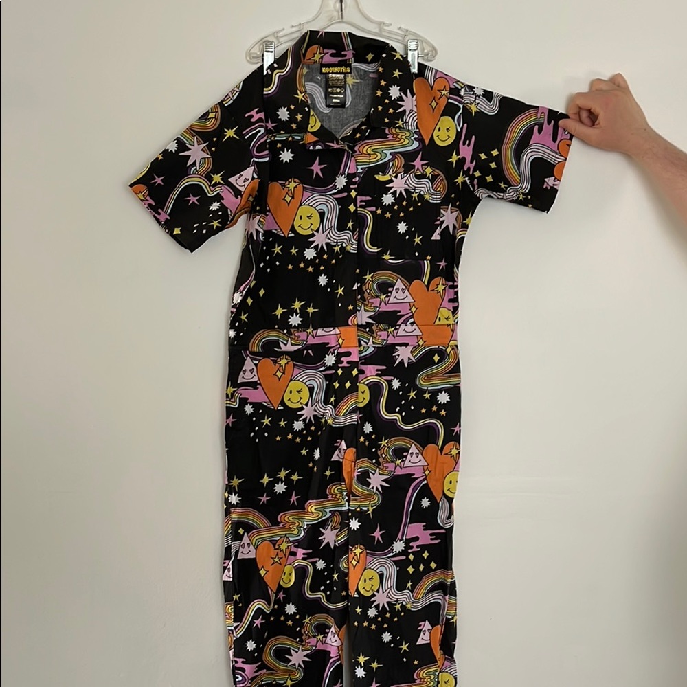 Women’s Black Graphic Jumpsuit with Colorful Cosmic Print